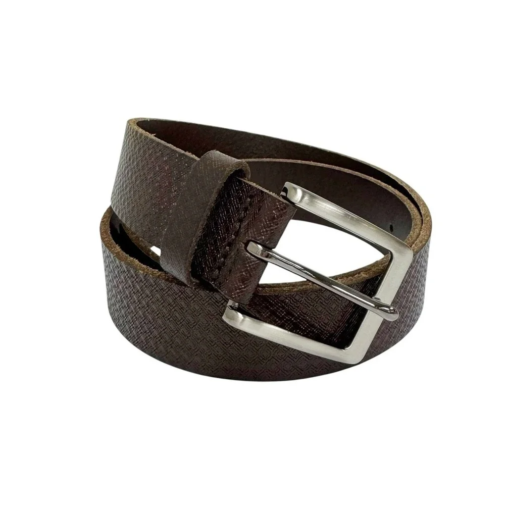 🌺 Lucky Brand Men's Size 32 Brown Textured Leather Belt Silver-Tone‎ Buckle NWT